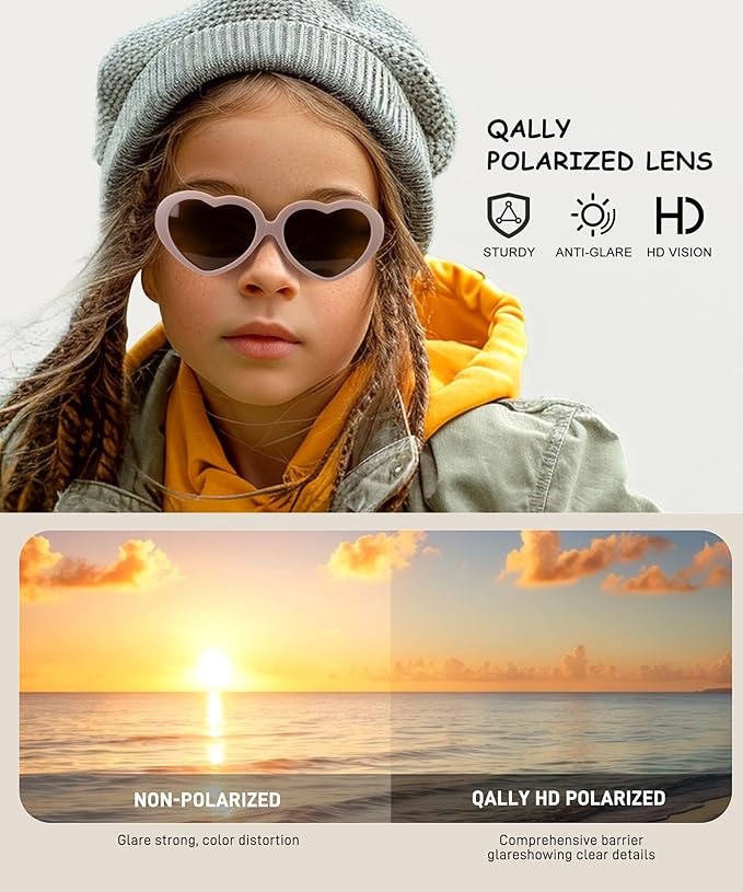 Kids Sunglasses Polarized Heart-Sunglasses: Toddler girls Sun Glasses with UV Protection for Youth Child 3Pack Age 3-12 QS75-1-5-7