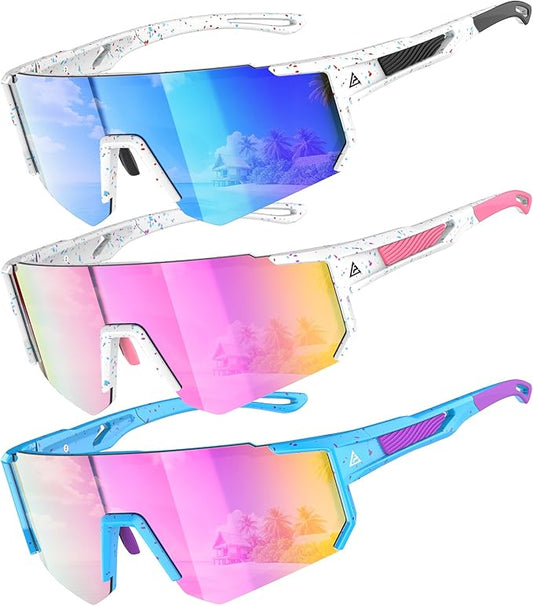 QALLY Kids Sunglasses Youth Baseball Softball Sunglasses for Girls Boys Age 4-14 UV Protection Sports Kids 3 Pack 228-21-26-24