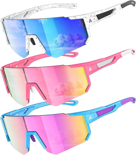 Kids Sunglasses Youth Baseball Softball Sunglasses for Girls Boys Age 4-14 UV Protection Sports Kids 3 Pack  228-21-30-24