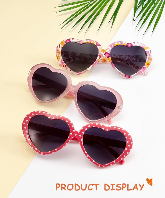 Kids Sunglasses Polarized Heart-Sunglasses: Toddler girls Sun Glasses with UV Protection for Youth Child 3Pack Age 3-12 QS75-1-5-7
