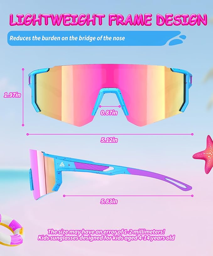 QALLY Kids Sunglasses Youth Baseball Softball Sunglasses for Girls Boys Age 4-14 UV Protection Sports Kids 3 Pack 228-21-26-24