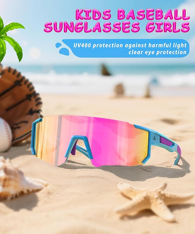 QALLY Kids Sunglasses Youth Baseball Softball Sunglasses for Girls Boys Age 4-14 UV Protection Sports Kids 3 Pack 228-21-26-24