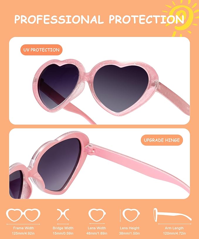Kids Sunglasses Polarized Heart-Sunglasses: Toddler girls Sun Glasses with UV Protection for Youth Child 3Pack Age 3-12 QS75-1-5-7