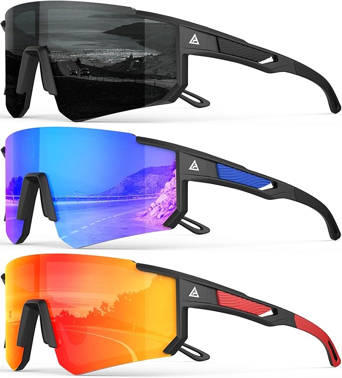 QALLY Polarized Sports Sunglasses for Men Women, UV400 Protection Mens Sunglasses Wrap Around Sun Glasses for Cycling Running 169-11-13-14