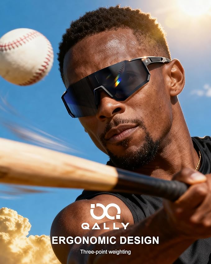 QALLY Polarized Sports Sunglasses for Men Women, UV400 Protection Mens Sunglasses Wrap Around Sun Glasses for Cycling Running 169-11-13-14