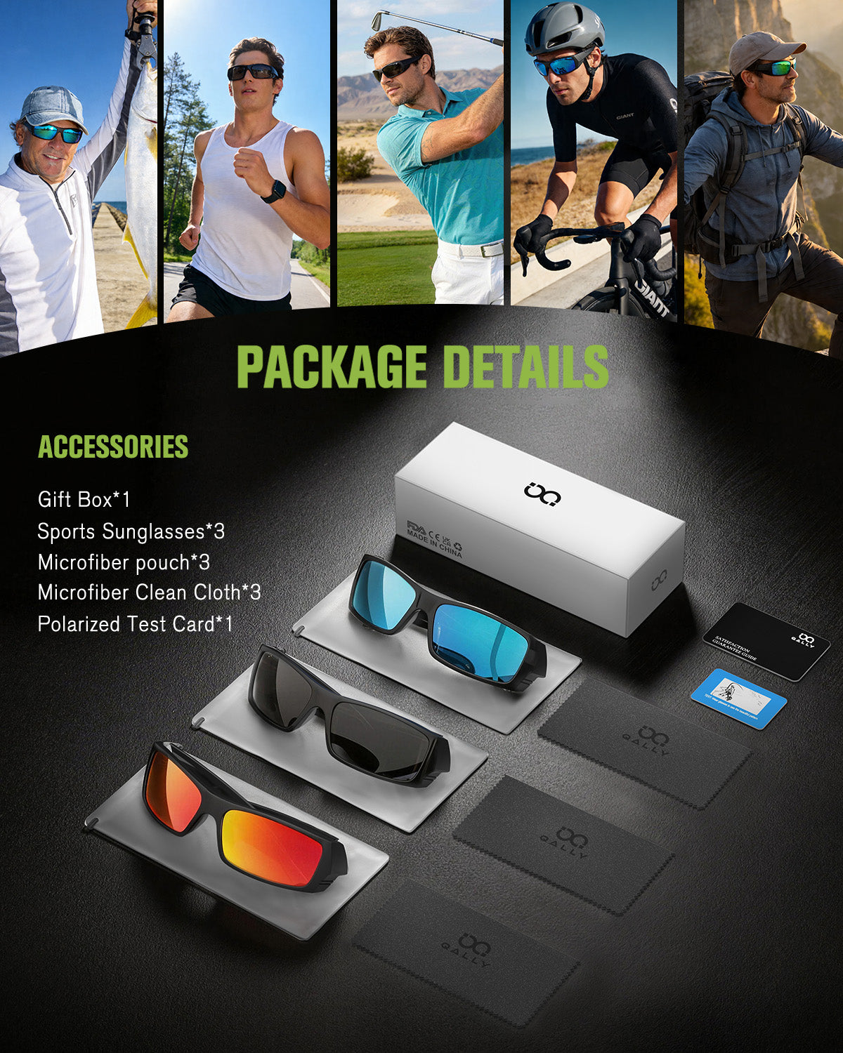 Polarized Sports Sunglasses for Men Women Wrap Around Sun Glasses UV400 Protection Mens Sunglasses Cycling Fishing Golf QA123-2-3-5