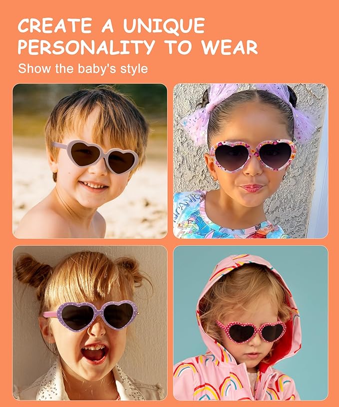 Kids Sunglasses Polarized Heart-Sunglasses: Toddler girls Sun Glasses with UV Protection for Youth Child 3Pack Age 3-12 QS75-1-5-7