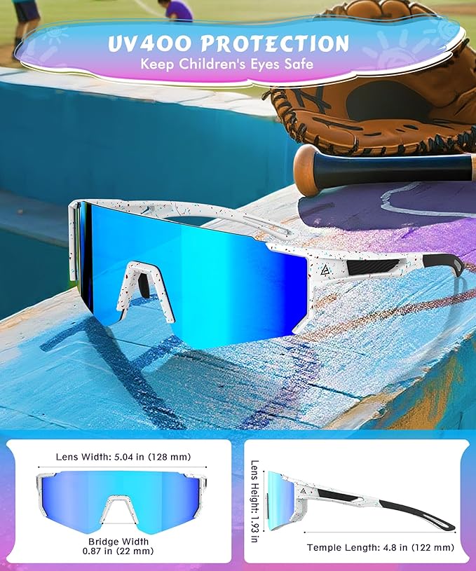 3PACK Kids Sunglasses Youth Baseball Sunglasses for Boys Girls Age 4-14, Softball Cycling UV400 Protection Sports QA228-23-21-24