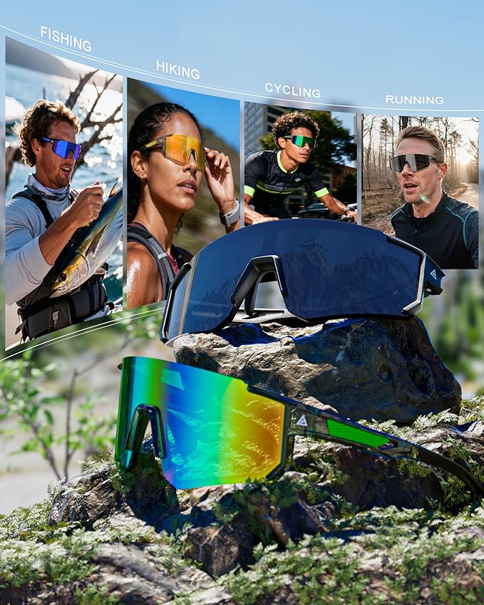 QALLY Polarized Sports Sunglasses for Men Women, UV400 Protection Mens Sunglasses Wrap Around Sun Glasses for Cycling Running 169-11-13-14