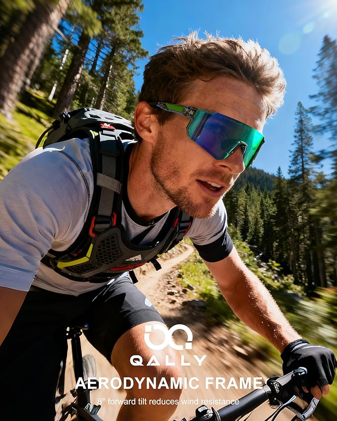 QALLY Polarized Sports Sunglasses for Men Women, UV400 Protection Mens Sunglasses Wrap Around Sun Glasses for Cycling Running 169-11-13-14