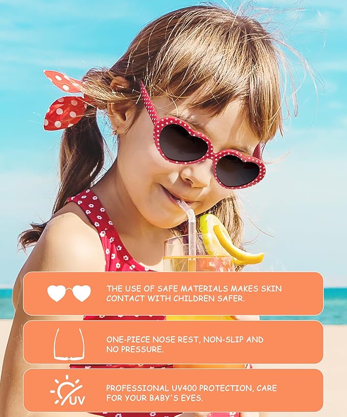 Kids Sunglasses Polarized Heart-Sunglasses: Toddler girls Sun Glasses with UV Protection for Youth Child 3Pack Age 3-12 QS75-1-5-7